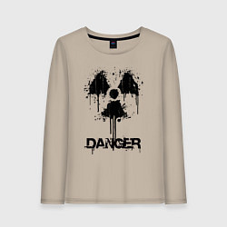 Лонгслив хлопковый женский Danger radiation symbol, цвет: миндальный