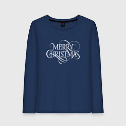 Лонгслив хлопковый женский Merry christmas fun, цвет: тёмно-синий