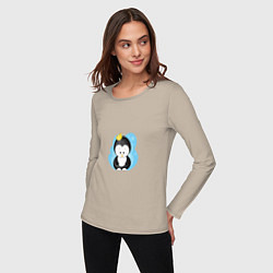 Лонгслив хлопковый женский Королевский пингвин, цвет: миндальный — фото 2