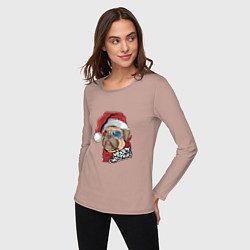 Лонгслив хлопковый женский Pug merry christmas, цвет: пыльно-розовый — фото 2
