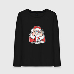 Лонгслив хлопковый женский Стиль рождества, цвет: черный