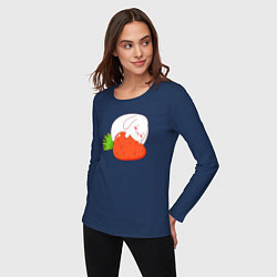 Лонгслив хлопковый женский Зайчик на морковке, цвет: тёмно-синий — фото 2