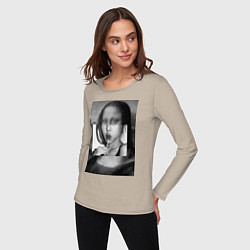 Лонгслив хлопковый женский Мона Лиза с чупа чупсом - чёрно белая, цвет: миндальный — фото 2