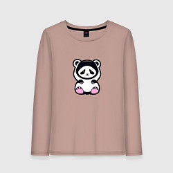 Лонгслив хлопковый женский Милая панда в капюшоне, цвет: пыльно-розовый