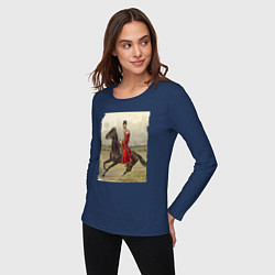 Лонгслив хлопковый женский Николай II на коне, цвет: тёмно-синий — фото 2