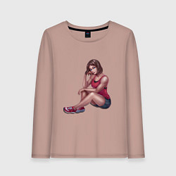 Лонгслив хлопковый женский Не завидуй, а вдохновляйся, цвет: пыльно-розовый