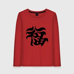 Лонгслив хлопковый женский Японский иероглиф - Удача, цвет: красный