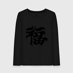 Лонгслив хлопковый женский Японский иероглиф - Удача, цвет: черный