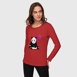 Лонгслив хлопковый женский Панда с шариком, цвет: красный — фото 2