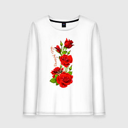 Лонгслив хлопковый женский Прекрасная Инга - букет из роз, цвет: белый