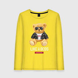 Лонгслив хлопковый женский Like a boss мишка, цвет: желтый