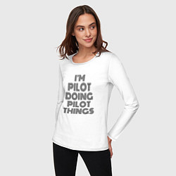 Лонгслив хлопковый женский Im doing pilot things, цвет: белый — фото 2