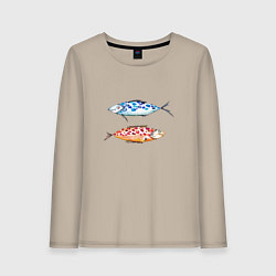 Лонгслив хлопковый женский Две пятнистые рыбы, цвет: миндальный