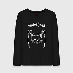 Лонгслив хлопковый женский Motorhead рок кот, цвет: черный