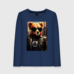 Лонгслив хлопковый женский Медведь рокер, цвет: тёмно-синий