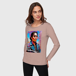 Лонгслив хлопковый женский Джонни Депп - крутой чувак - нейросеть, цвет: пыльно-розовый — фото 2