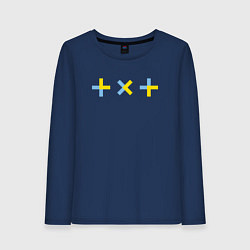 Лонгслив хлопковый женский TXT logo, цвет: тёмно-синий