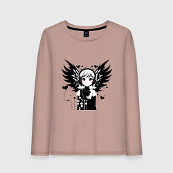 Лонгслив хлопковый женский Cute anime cupid angel girl wearing headphones, цвет: пыльно-розовый
