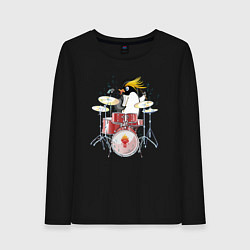 Женский лонгслив Пингвин- барабанщик