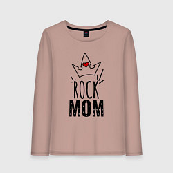 Лонгслив хлопковый женский Rock mom надпись с короной, цвет: пыльно-розовый