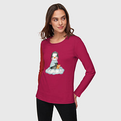 Лонгслив хлопковый женский Пингвин на облаке, цвет: маджента — фото 2