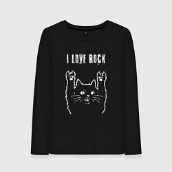 Лонгслив хлопковый женский I love rock рок кот, цвет: черный