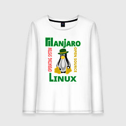 Лонгслив хлопковый женский Линукс пингвин в шляпе, цвет: белый