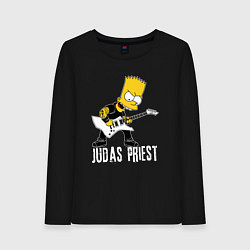 Лонгслив хлопковый женский Judas Priest Барт Симпсон рокер, цвет: черный