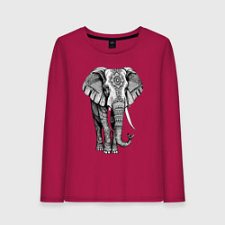 Лонгслив хлопковый женский Нарисованный слон, цвет: маджента