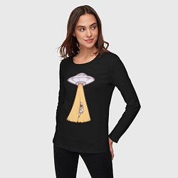 Лонгслив хлопковый женский Космонавт и НЛО, цвет: черный — фото 2