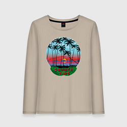 Лонгслив хлопковый женский Лето, тропики, цвет: миндальный