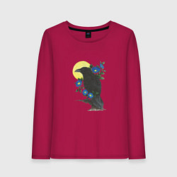 Лонгслив хлопковый женский Ворон на ветке под солнцем, цвет: маджента