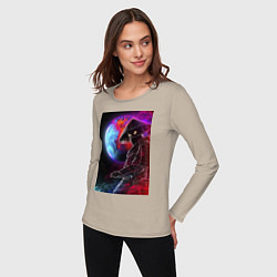 Лонгслив хлопковый женский Космический самурай, цвет: миндальный — фото 2