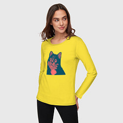 Лонгслив хлопковый женский Vintage pixel cat, цвет: желтый — фото 2