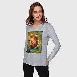 Лонгслив хлопковый женский Abstract Vincent van Gogh - surrealism self-portra, цвет: меланж — фото 2