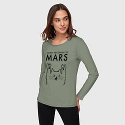 Лонгслив хлопковый женский Thirty Seconds to Mars - rock cat, цвет: авокадо — фото 2