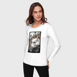 Лонгслив хлопковый женский Санкт-Петербург котик, цвет: белый — фото 2