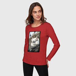 Лонгслив хлопковый женский Санкт-Петербург котик, цвет: красный — фото 2