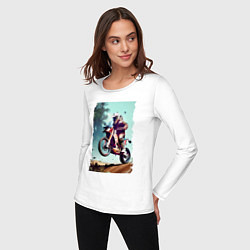 Лонгслив хлопковый женский Мотокросс - экстрим, цвет: белый — фото 2