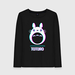 Лонгслив хлопковый женский Символ Totoro в стиле glitch, цвет: черный