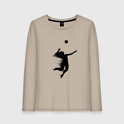 Лонгслив хлопковый женский Черный силуэт девушки волейболистки, цвет: миндальный