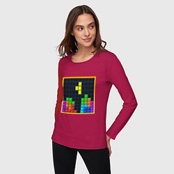Лонгслив хлопковый женский Tetris, цвет: маджента — фото 2