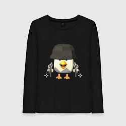 Лонгслив хлопковый женский Chicken Gun в каске, цвет: черный