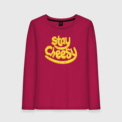 Лонгслив хлопковый женский Stay cheesy, цвет: маджента