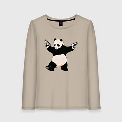 Лонгслив хлопковый женский Панда с пистолетами, цвет: миндальный