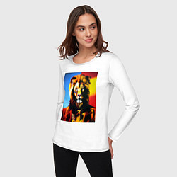 Лонгслив хлопковый женский Модный лев - нейросеть - мода, цвет: белый — фото 2