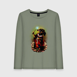 Лонгслив хлопковый женский Такса Волшебник колдует, цвет: авокадо