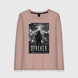 Лонгслив хлопковый женский Stalker thunderstorm, цвет: пыльно-розовый