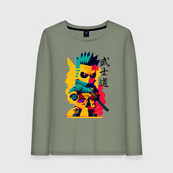 Лонгслив хлопковый женский Bart Simpson - samurai - bushido, цвет: авокадо