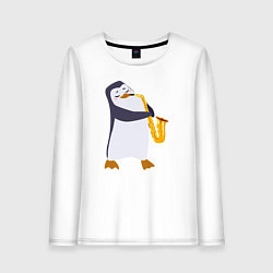 Лонгслив хлопковый женский Пингвин играет на инструменте, цвет: белый